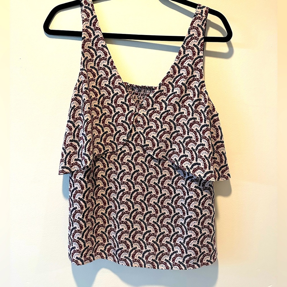 Dressy tank top small white, purple, blue pattern